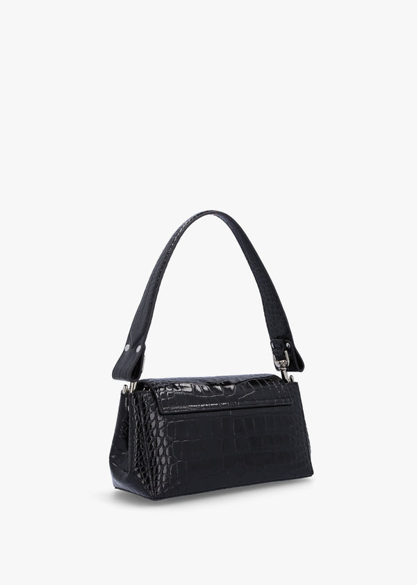 Hazel Medium Black Croc Embossed Shoulder Bag