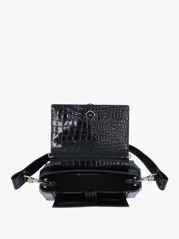 Hazel Medium Black Croc Embossed Shoulder Bag