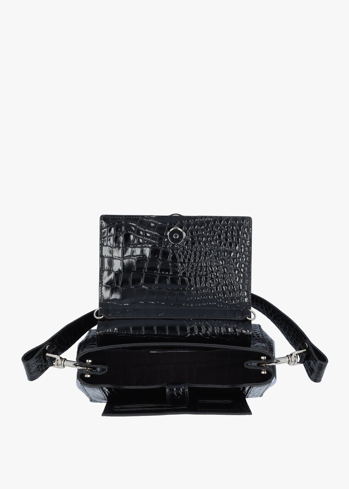 Hazel Medium Black Croc Embossed Shoulder Bag