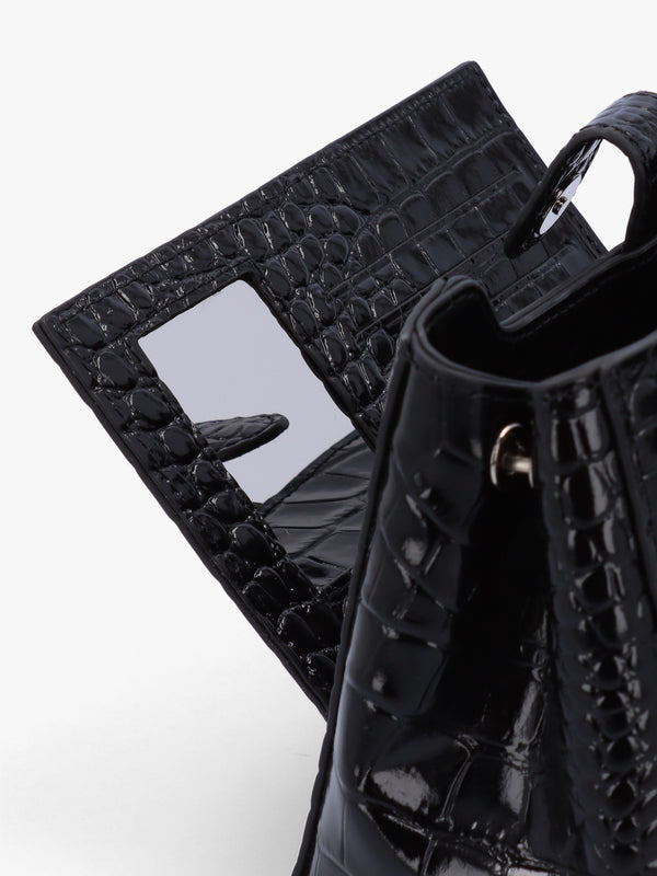 Hazel Medium Black Croc Embossed Shoulder Bag
