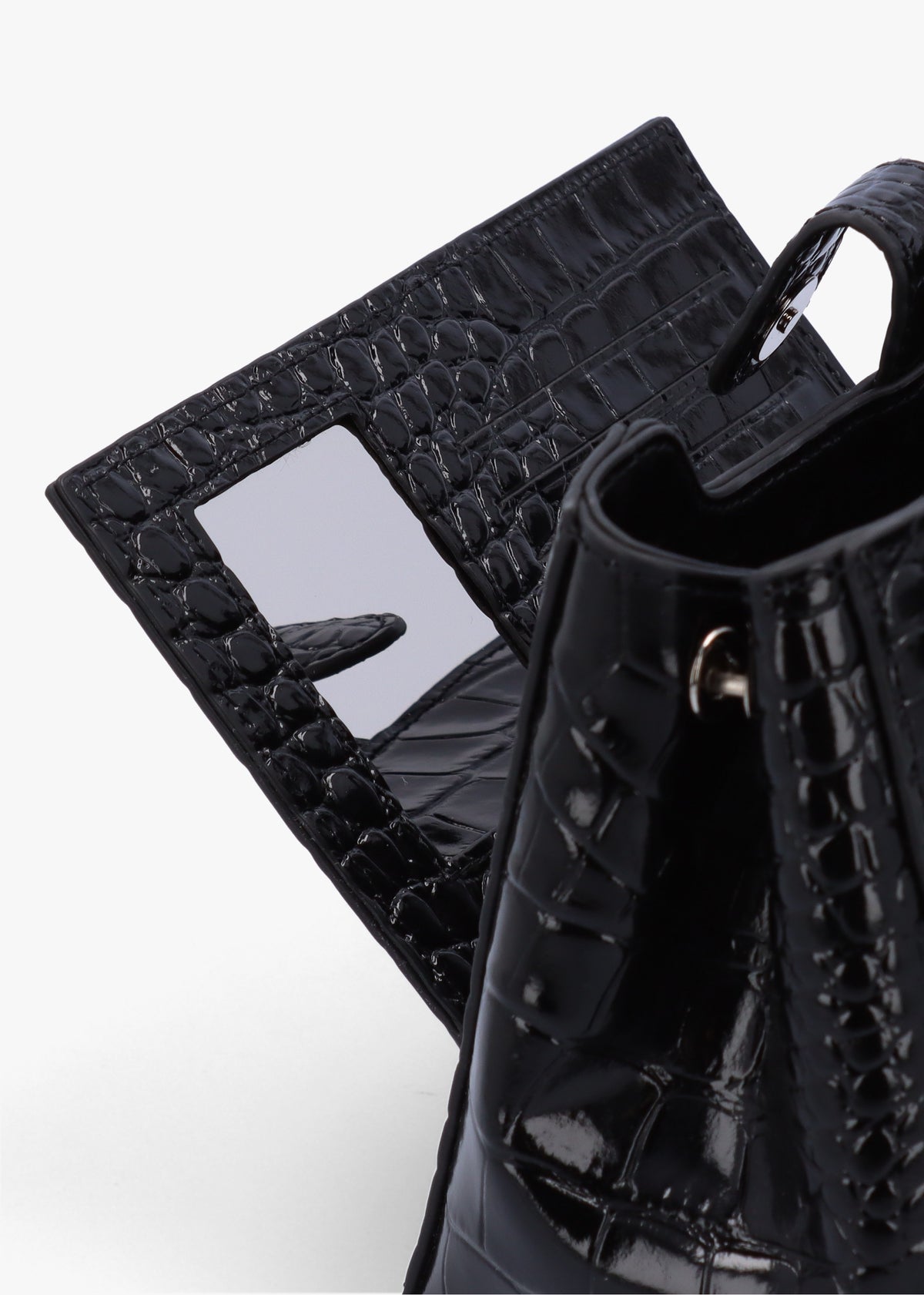 Hazel Medium Black Croc Embossed Shoulder Bag