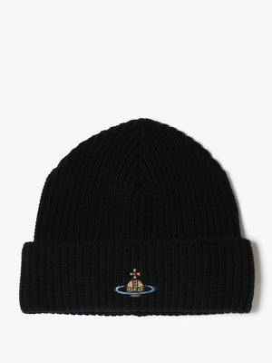 Unisex Sporty Recycled Wool Black Orb Beanie Hat