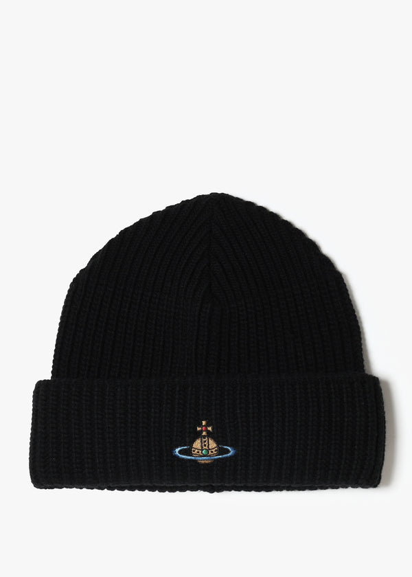 Unisex Sporty Recycled Wool Black Orb Beanie Hat