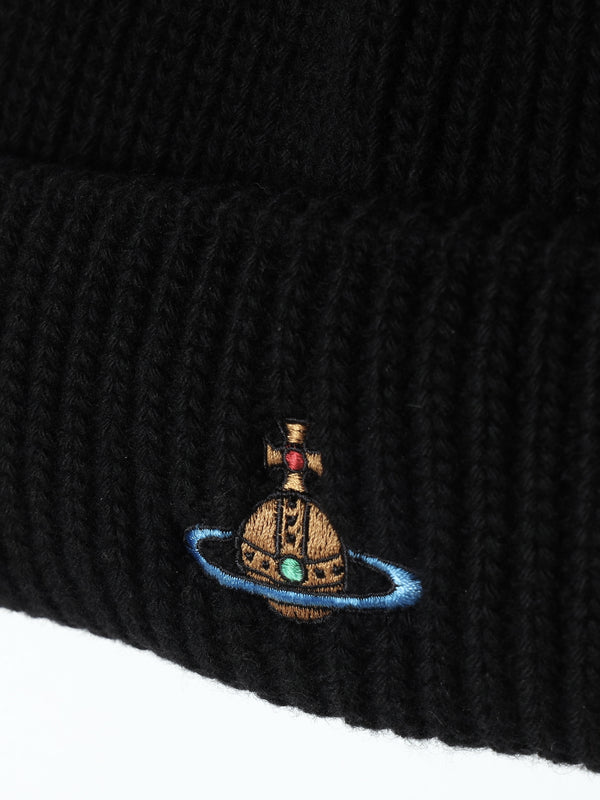 Unisex Sporty Recycled Wool Black Orb Beanie Hat