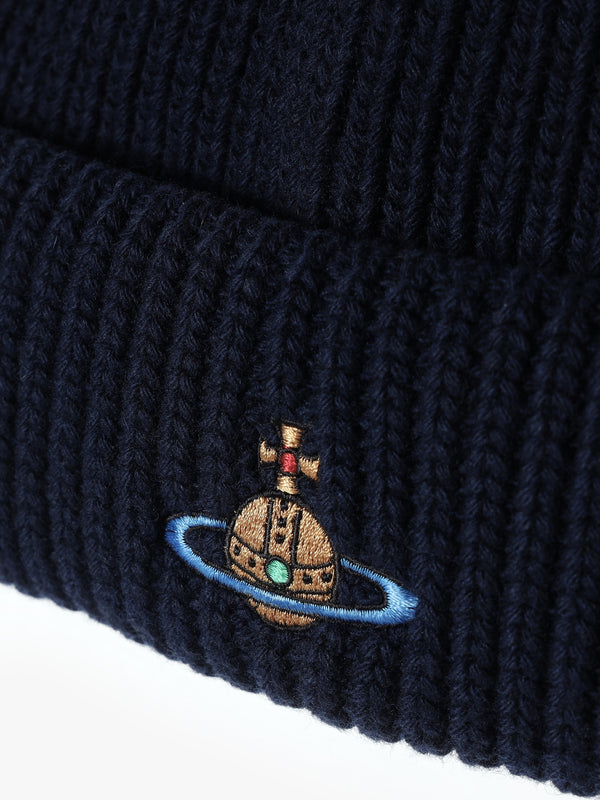 Unisex Sporty Recycled Wool Navy Blue Orb Beanie Hat
