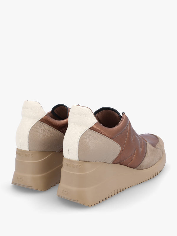 South Bronze Leather & Suede Wedge Trainers