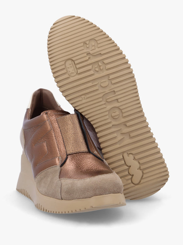 South Bronze Leather & Suede Wedge Trainers