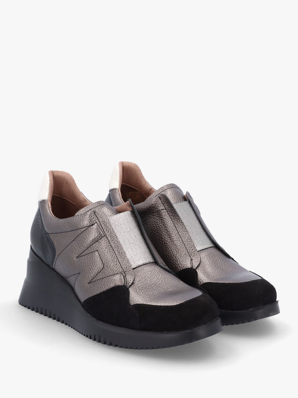 South Pewter Leather & Suede Wedge Trainers