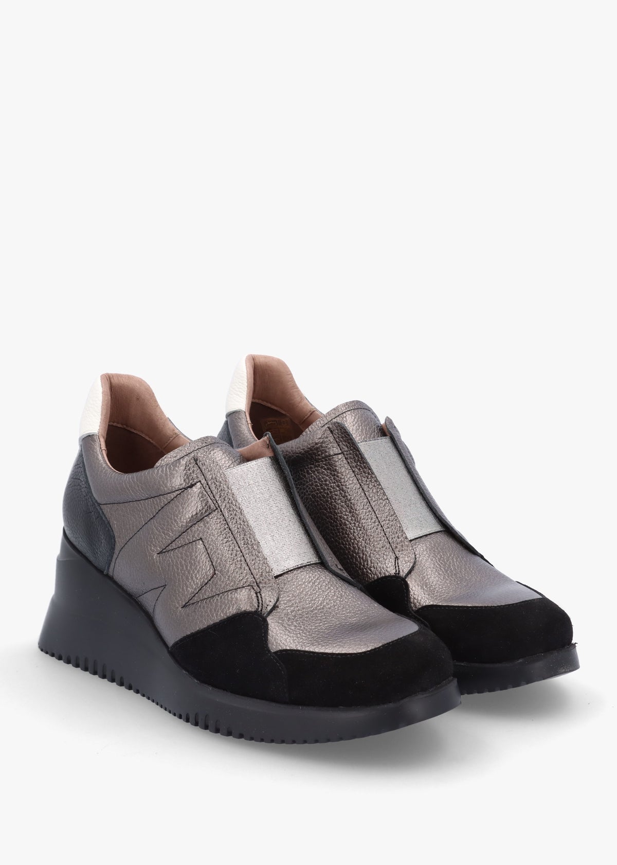 South Pewter Leather & Suede Wedge Trainers