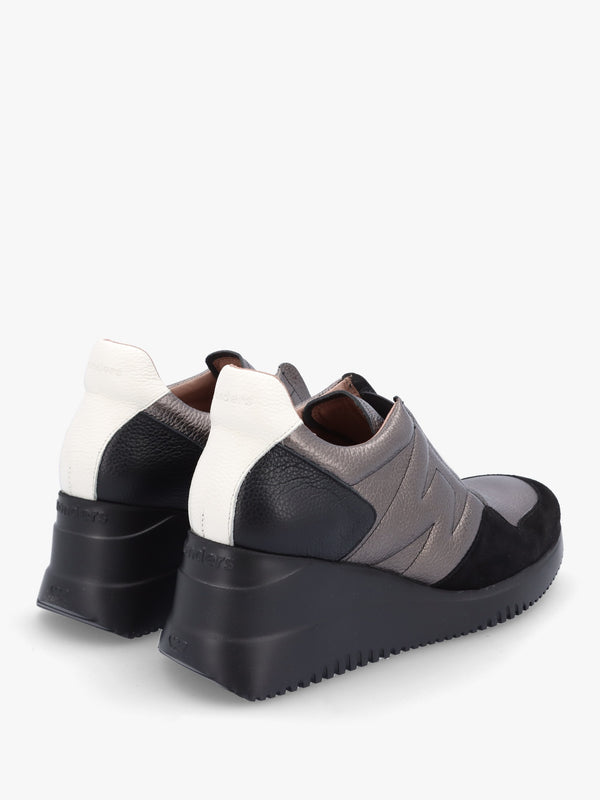 South Pewter Leather & Suede Wedge Trainers