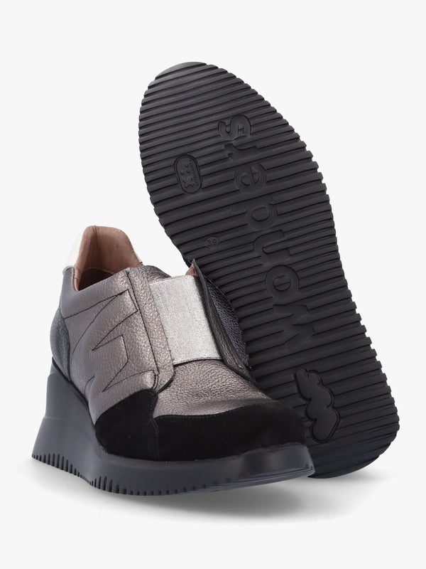 South Pewter Leather & Suede Wedge Trainers