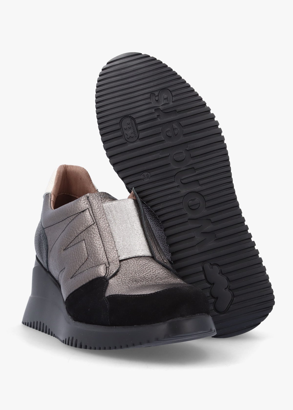 South Pewter Leather & Suede Wedge Trainers