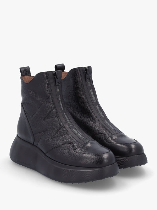 Beti Black Leather Wedge Ankle Boots