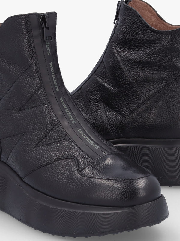Beti Black Leather Wedge Ankle Boots