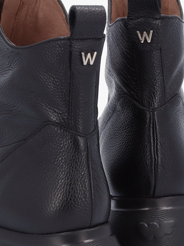 Beti Black Leather Wedge Ankle Boots