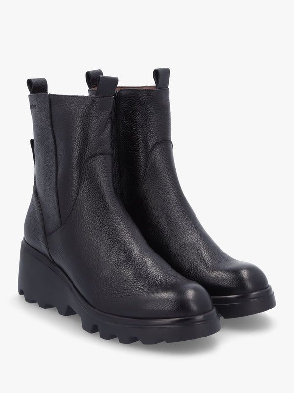 Leeds Black Tumbled Leather Wedge Ankle Boots