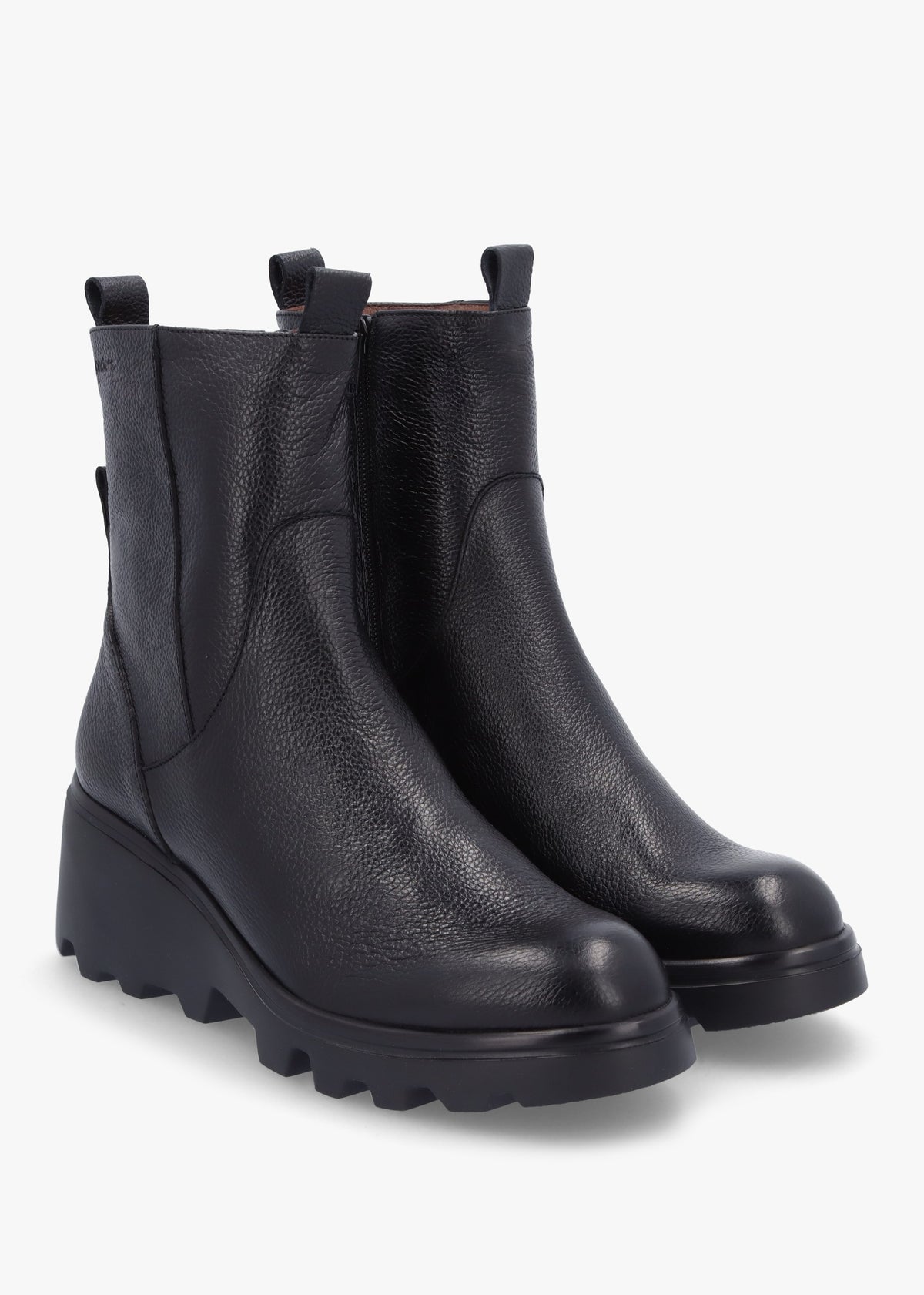 Leeds Black Tumbled Leather Wedge Ankle Boots
