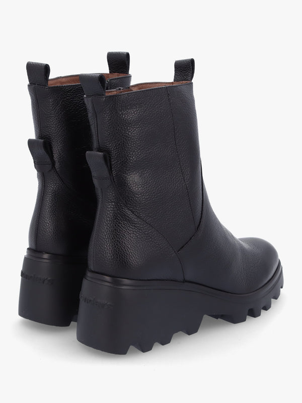 Leeds Black Tumbled Leather Wedge Ankle Boots