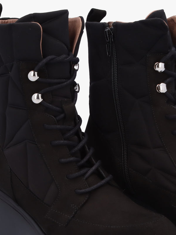 Toronto Black Suede & Nylon Wedge Ankle Boots