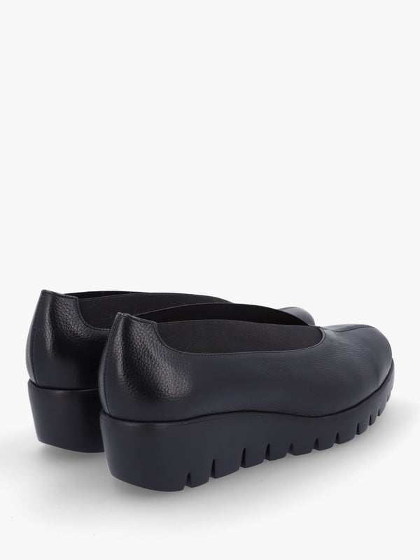 Agadir Black Leather Wedge Shoes