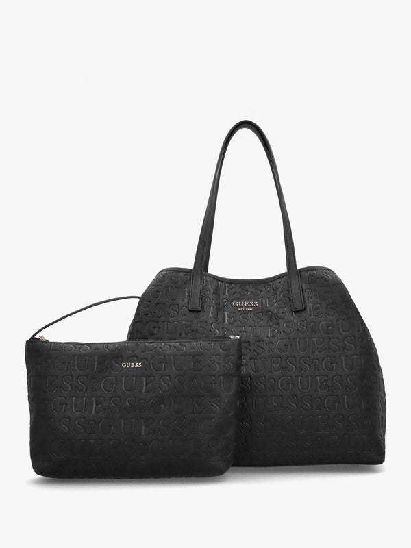 Vikky II Black Debossed Logo Tote Bag