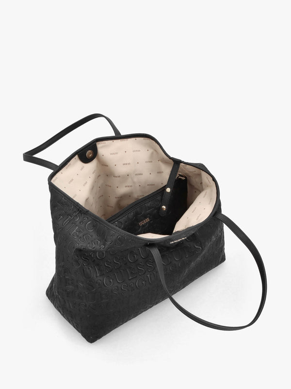Vikky II Black Debossed Logo Tote Bag
