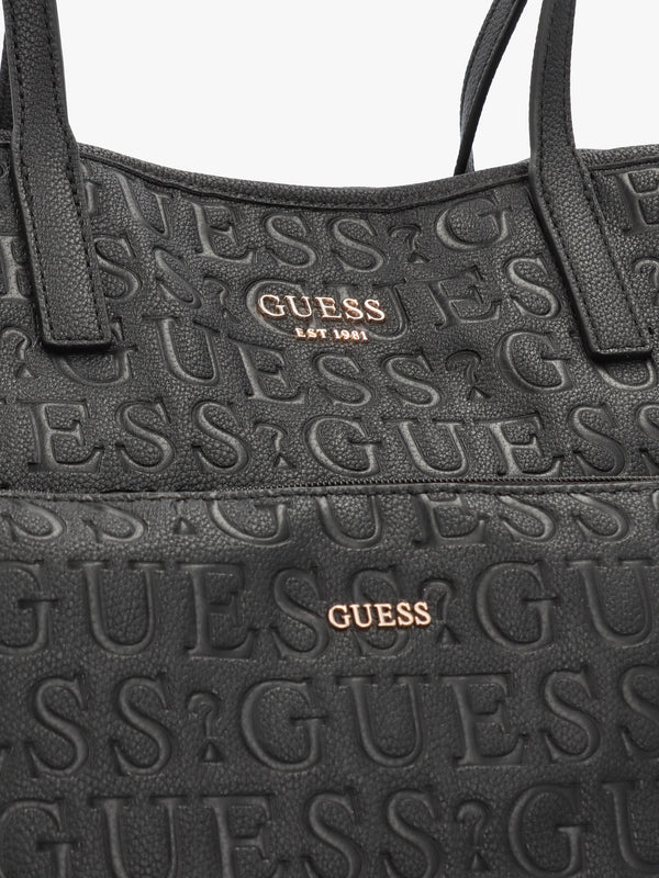 Vikky II Black Debossed Logo Tote Bag