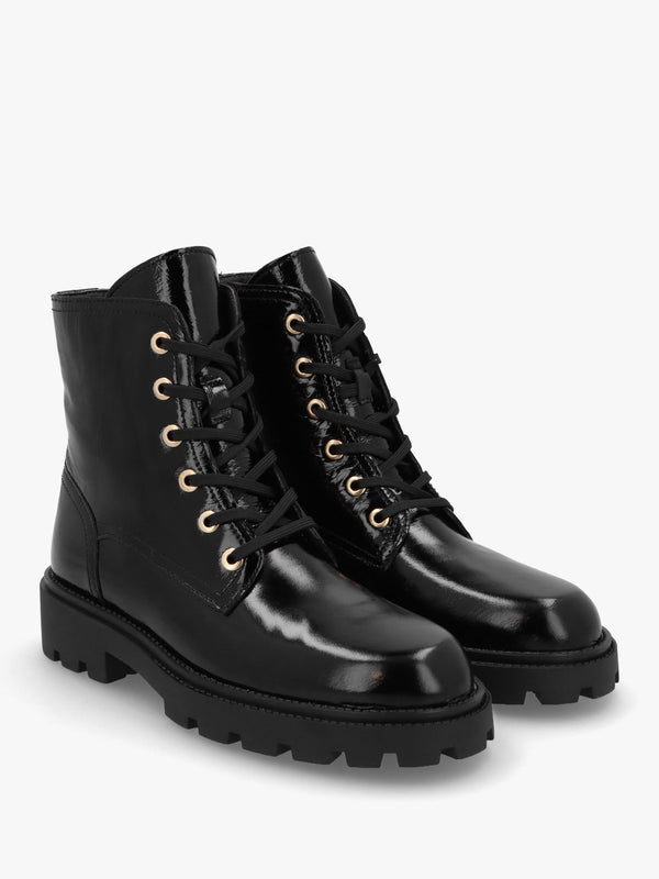 Acorn Black Patent Leather Lace Up Ankle Boots