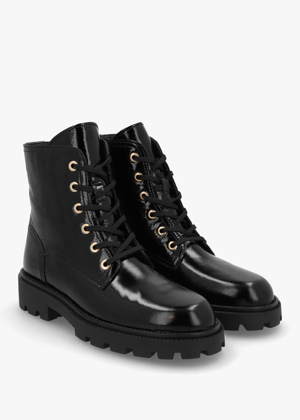 Acorn Black Patent Leather Lace Up Ankle Boots