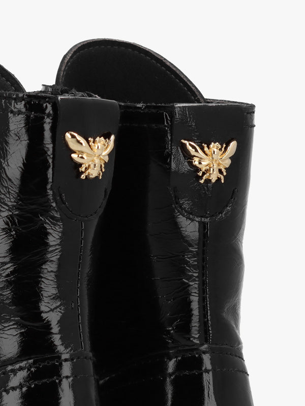 Acorn Black Patent Leather Lace Up Ankle Boots