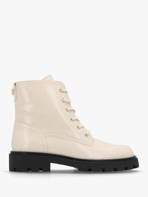 Acorn White Patent Leather Lace Up Ankle Boots