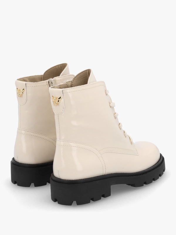 Acorn White Patent Leather Lace Up Ankle Boots