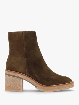 Airy Green Suede Block Heel Ankle Boots