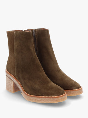 Airy Green Suede Block Heel Ankle Boots