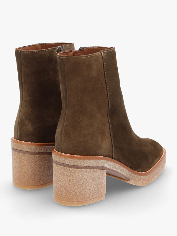 Airy Green Suede Block Heel Ankle Boots