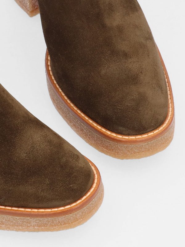 Airy Green Suede Block Heel Ankle Boots