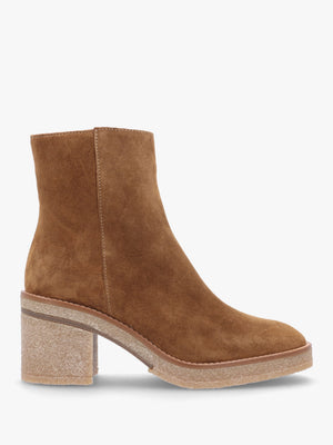 Airy Tan Suede Block Heel Ankle Boots