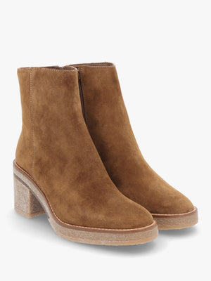 Airy Tan Suede Block Heel Ankle Boots