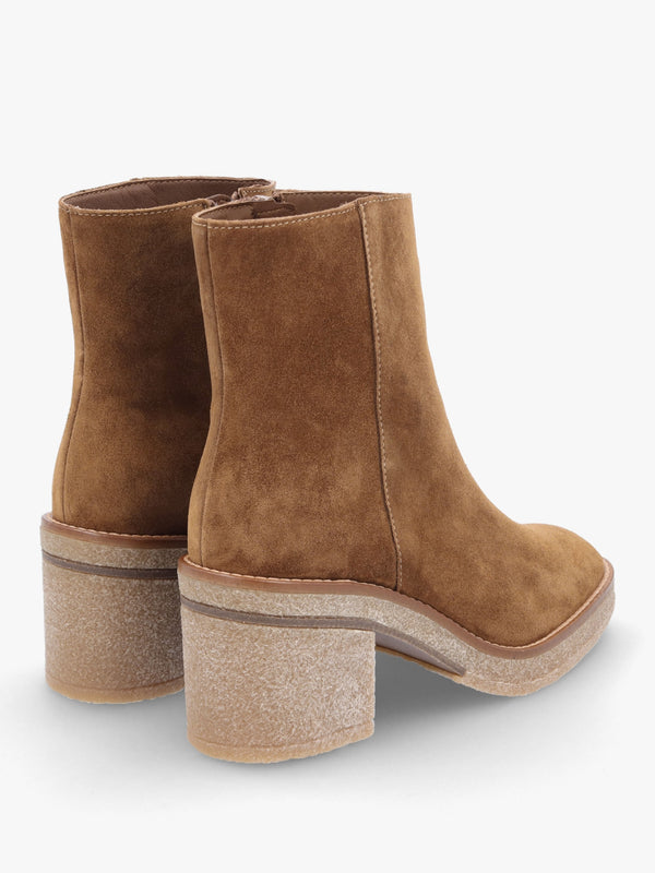 Airy Tan Suede Block Heel Ankle Boots