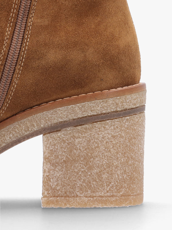Airy Tan Suede Block Heel Ankle Boots