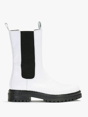 Izzie White Leather Elongated Chelsea Boots