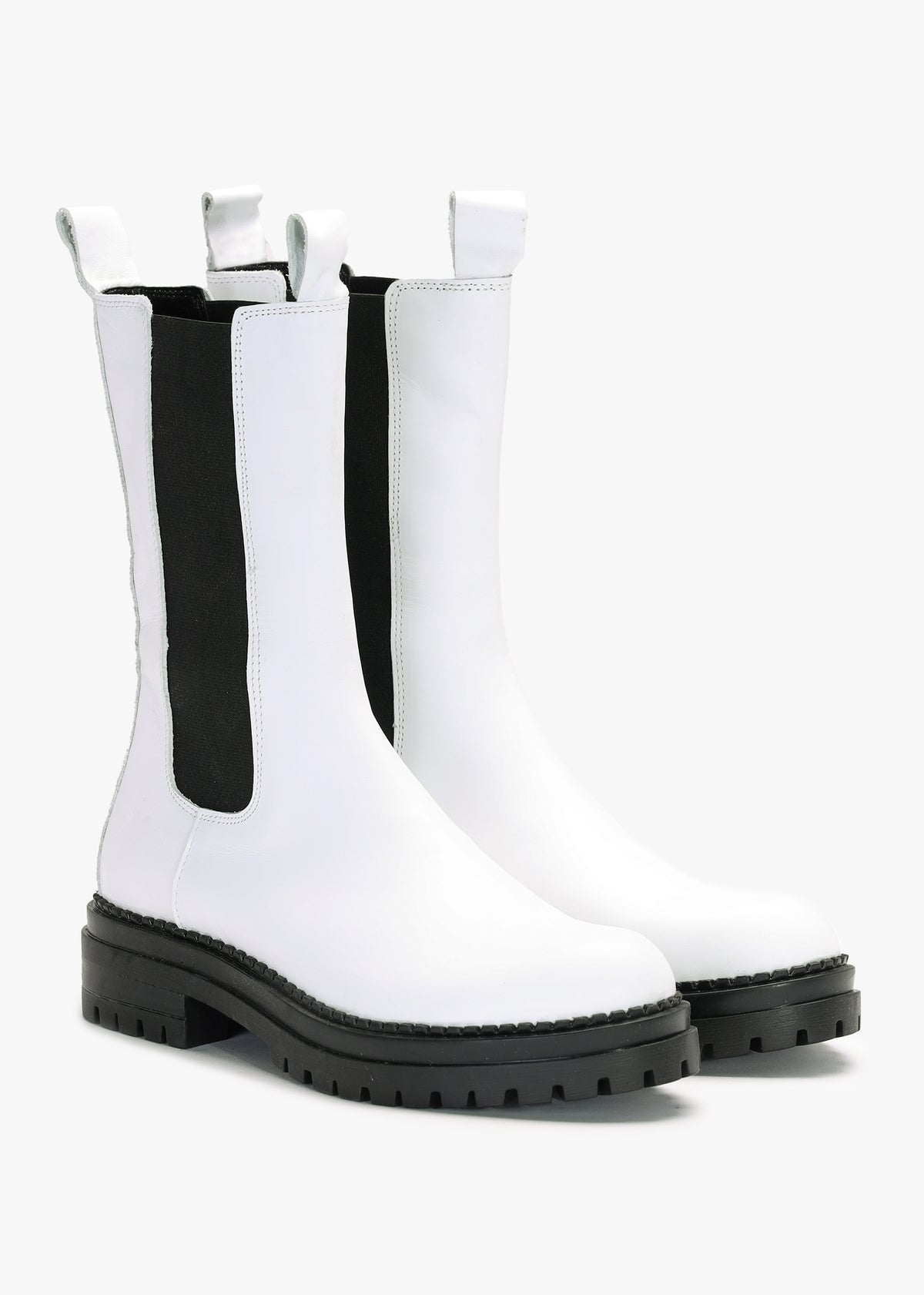 Izzie White Leather Elongated Chelsea Boots
