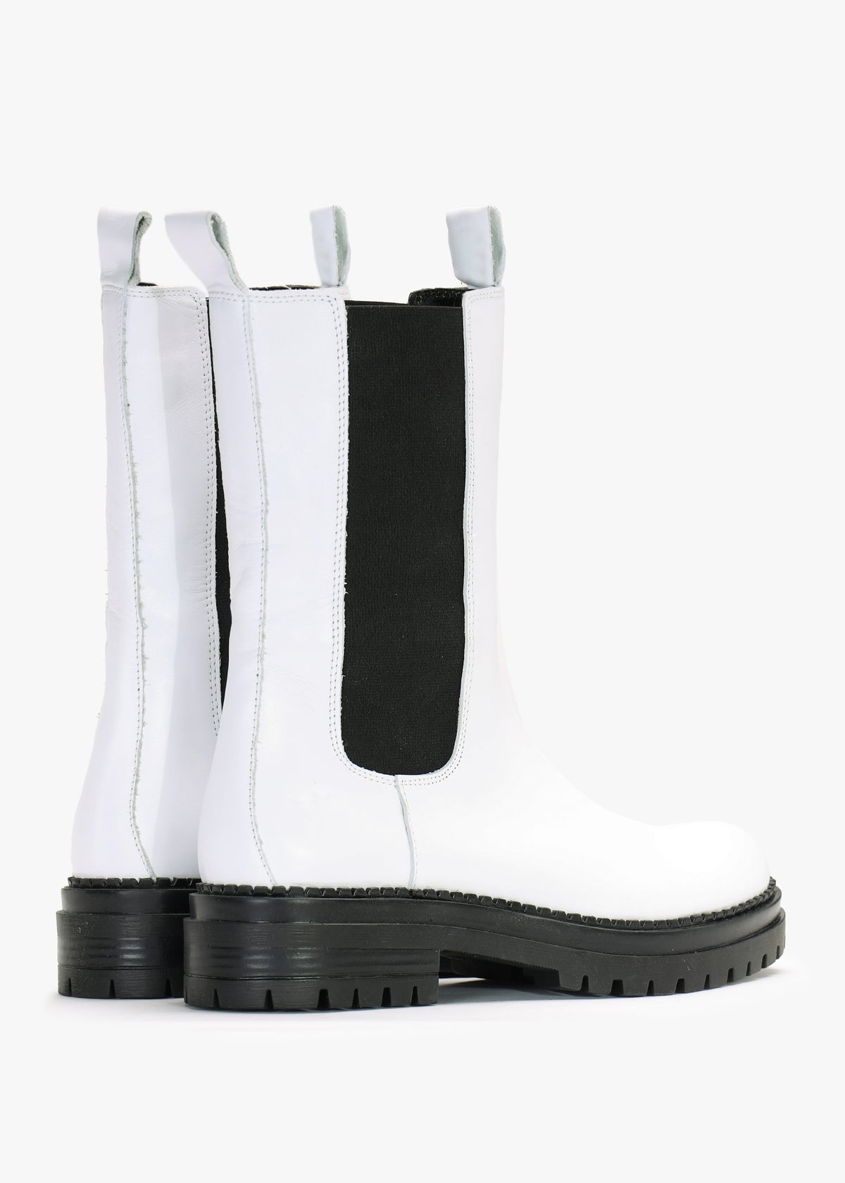 Izzie White Leather Elongated Chelsea Boots