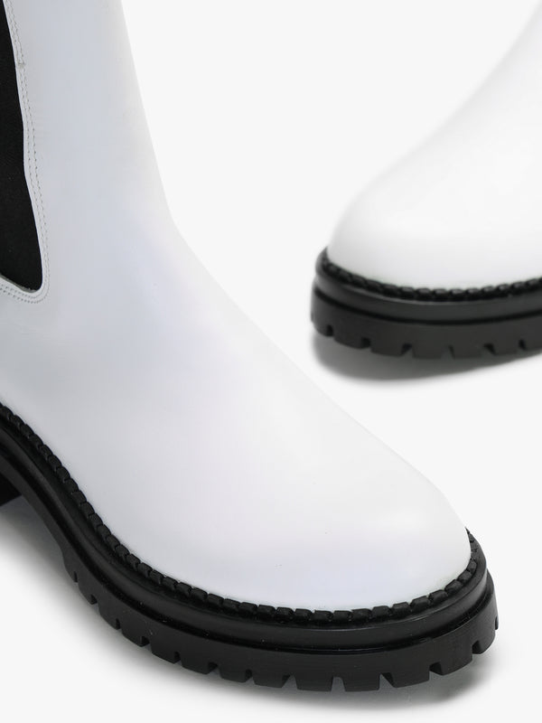 Izzie White Leather Elongated Chelsea Boots