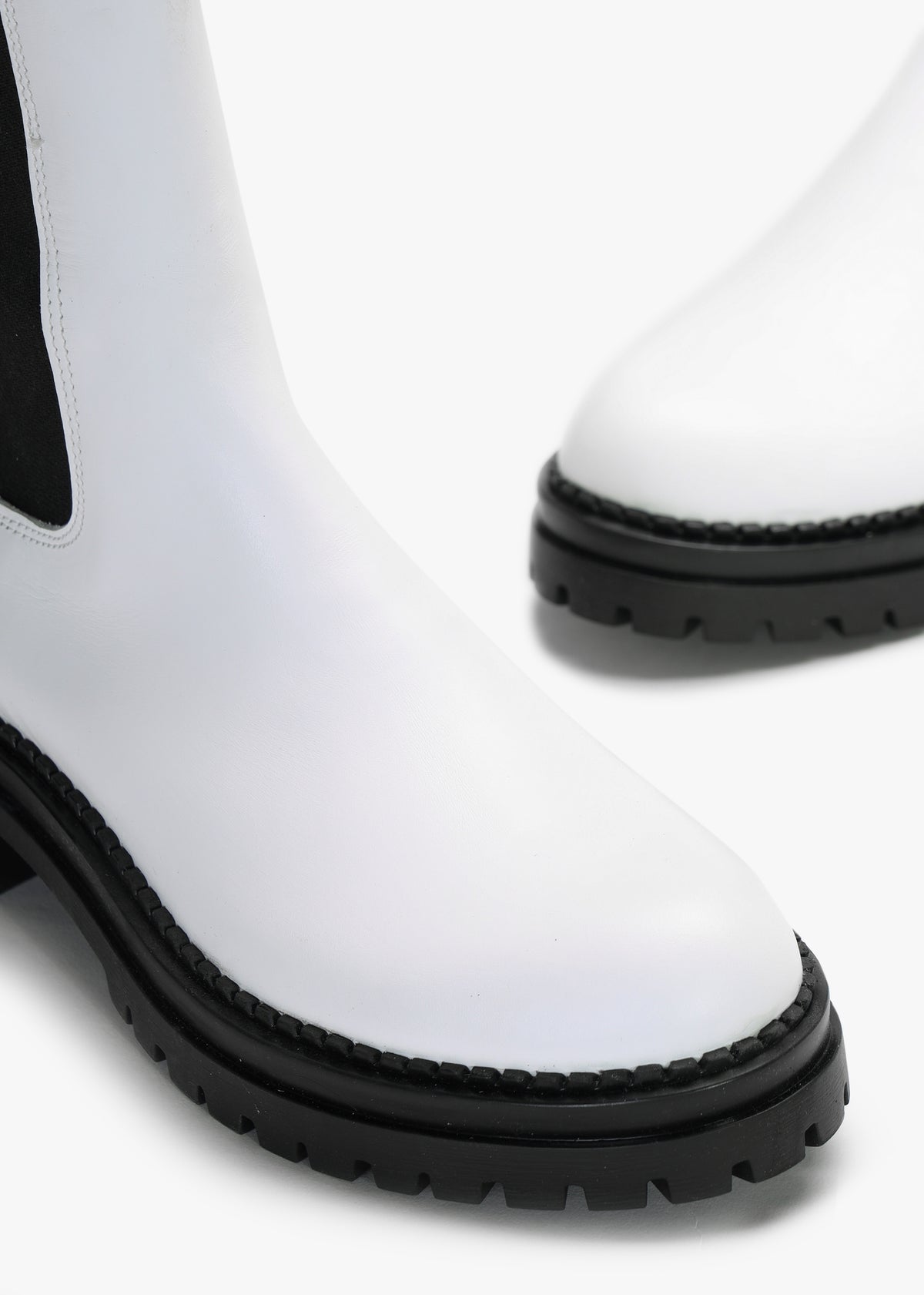 Izzie White Leather Elongated Chelsea Boots