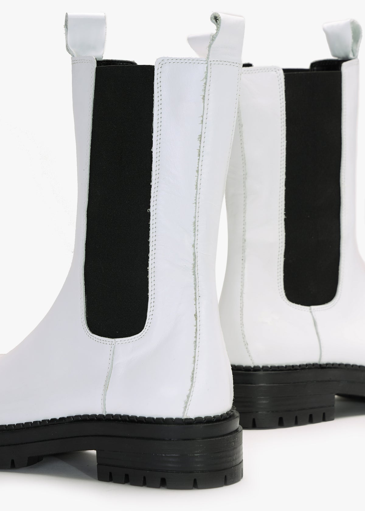 Izzie White Leather Elongated Chelsea Boots