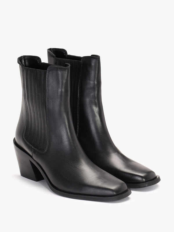 Indie Black Leather Western Chelsea Boots