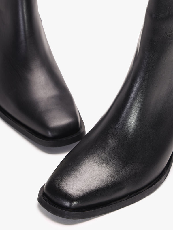Indie Black Leather Western Chelsea Boots