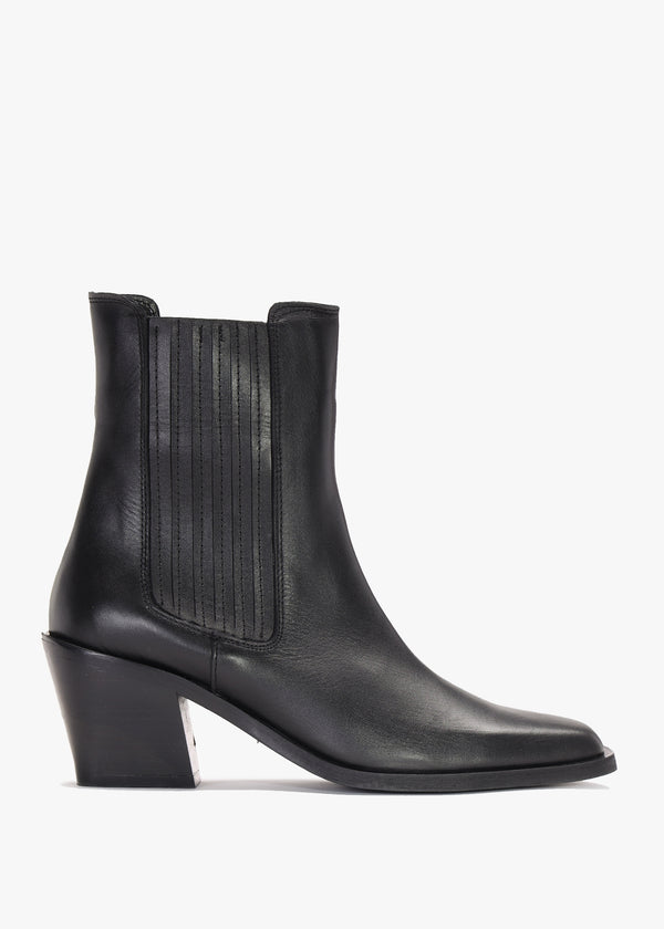 Indie Black Leather Western Chelsea Boots