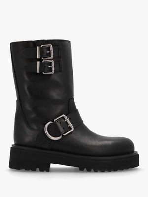 Atom Black Leather Chunky Biker Boots
